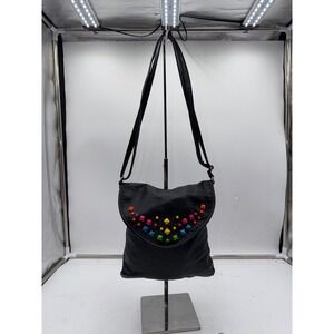 Joe Boxer Black Faux Leather Rainbow Studded Crossbody Bag Adjustable Strap